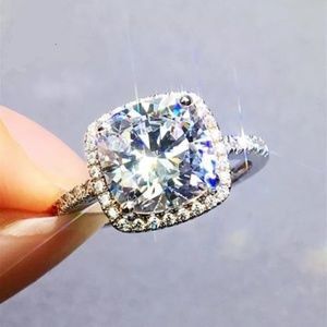 5.62Ct Halo Silver 925 Cushion Cut Solitaire Ring